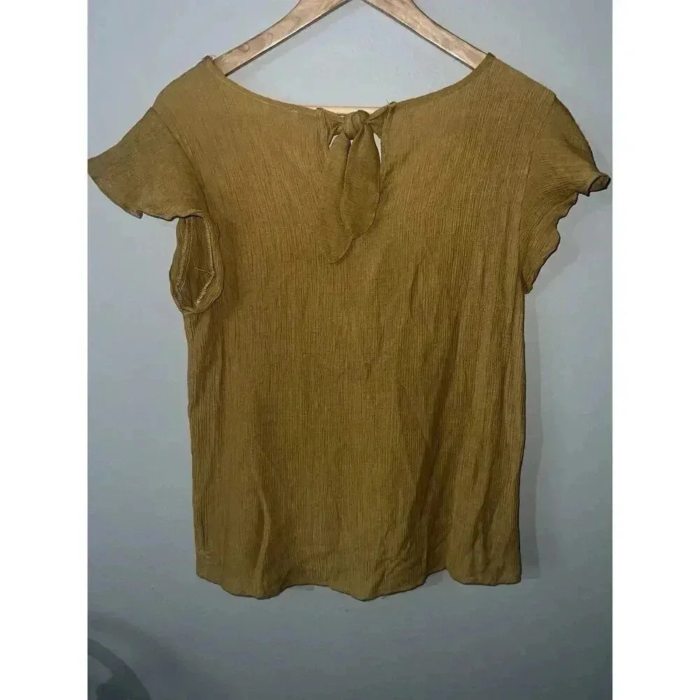 Lily White Women's Button Front Blouse V-Neck Cap Sleeve Back Tie Size XL - Picture 5 of 6